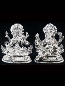 Silver Idol of Lord Ganesh Ji and Goddess Laxmi