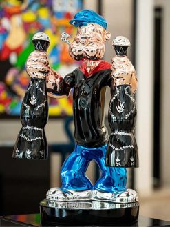 Custom Made Popeye Chrome Sculpture – Tequila Bottle Pop Art Decor