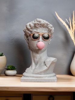 David Pop Art Inspired sculpture with sunglasses and bubble gum
