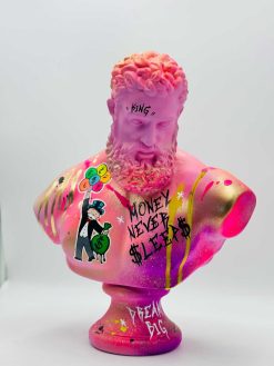 Hercules Pop Art Sculpture with Money never sleeps graffiti