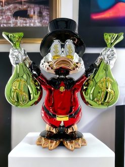 Uncle Scrooge with Money Bag Chrome Pop Art Statue Luxury Decor