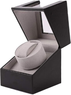Black Leather Automatic Watch Winder Display Box with Velvet Interiors