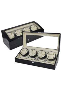 Piano Paint Black Wood Automatic Watch Winder Display Box with Ivory Leather Interiors and Safety Lock & Key | For 8+9 Watch Storage