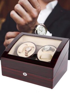 Ebony Wood Automatic Watch Winder Display Box with Ivory Interior | For 4+6 Watch Storage