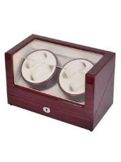 Ebony Wood Automatic Watch Winder Display Box with Leather Interiors and Safety Lock & Key | For 4 Watches